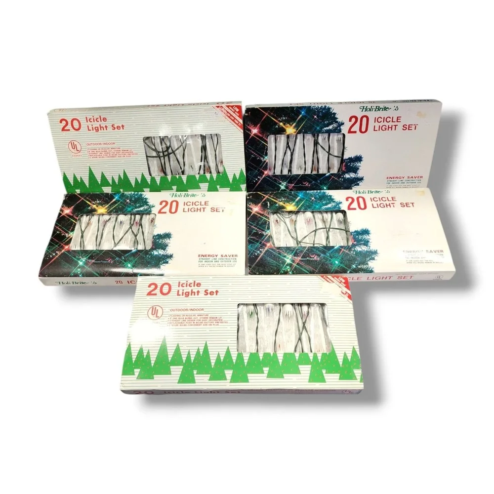 Vintage 80's Indoor/Outdoor 20 Icicle Light Set Multicolor 120V Lot Of‎ 5 New